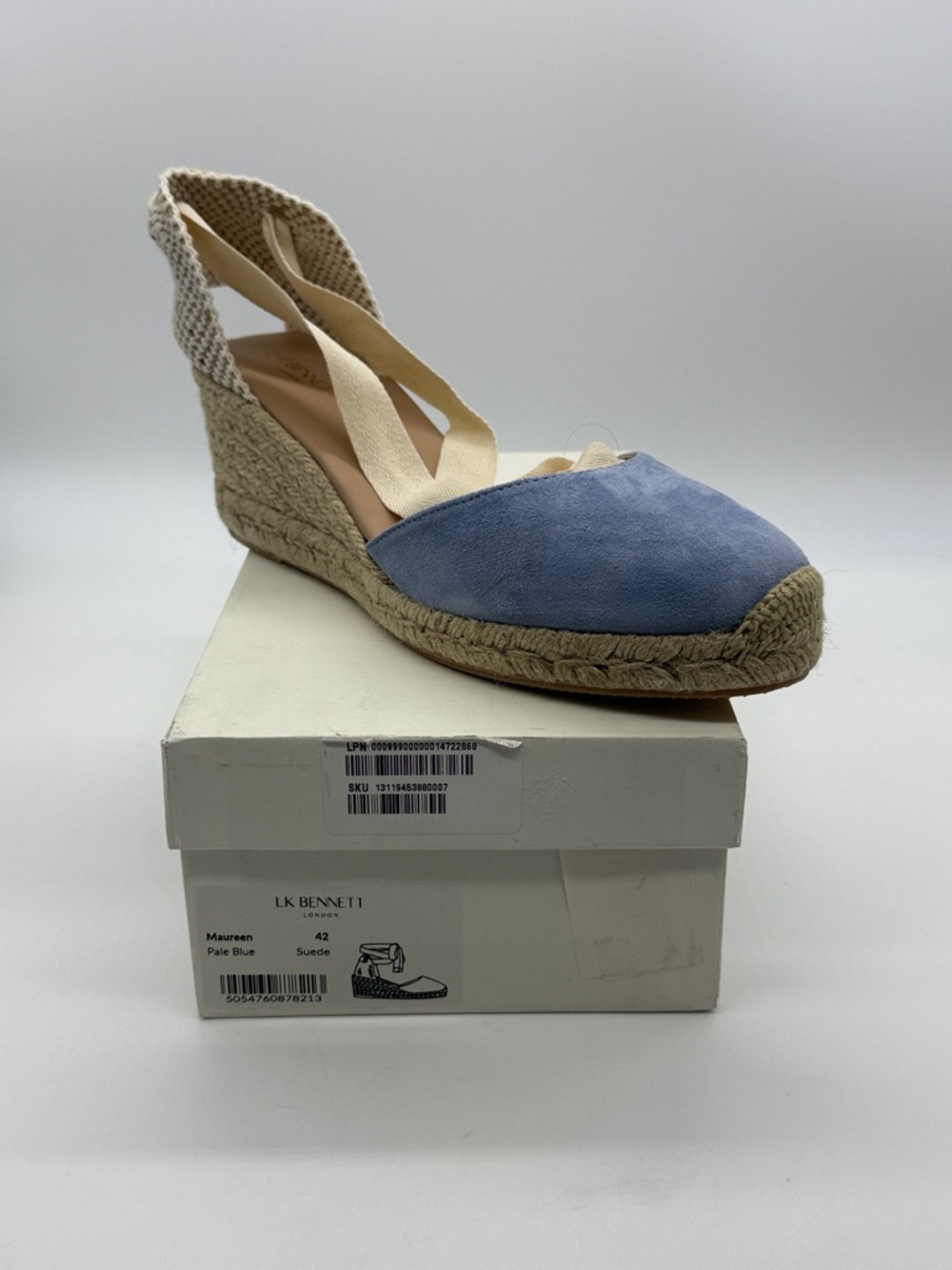 LK Bennett Pale Blue Suede Wedge Espadrille with Slingback